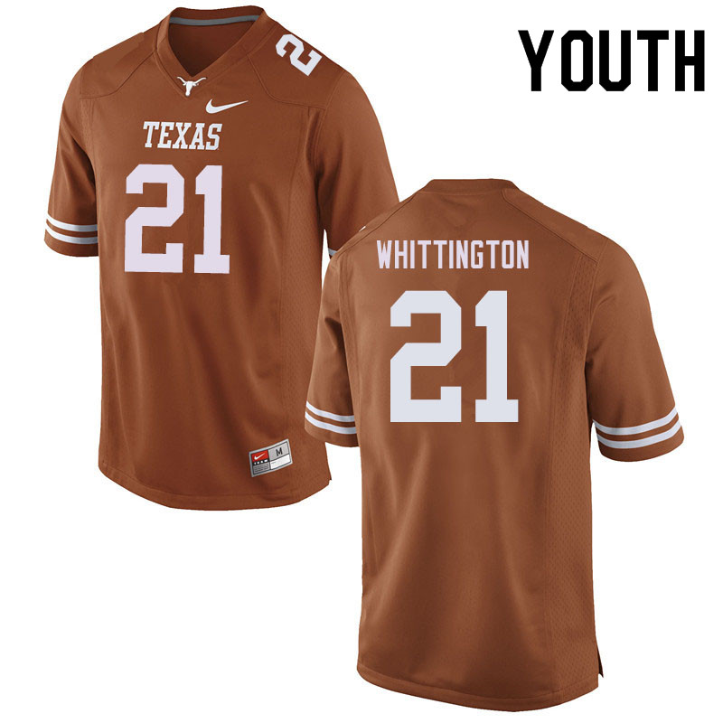 Youth #21 Jordan Whittington Texas Longhorns College Football Jerseys Sale-Orange
